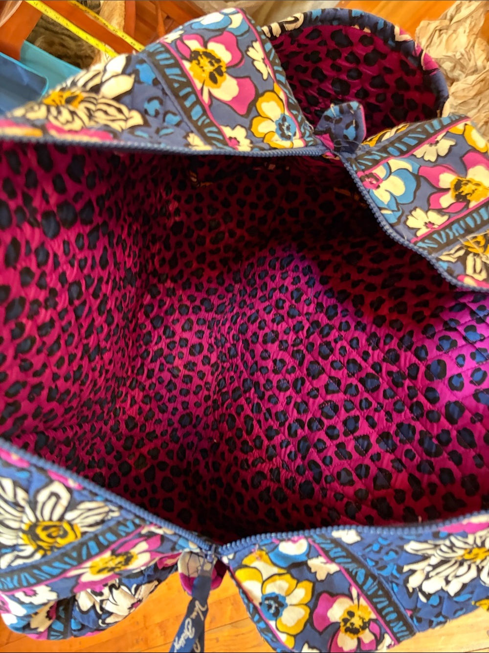Vera Bradley Quilted Floral Duffel - Blue, Pink, Yellow - Picture 10 of 12